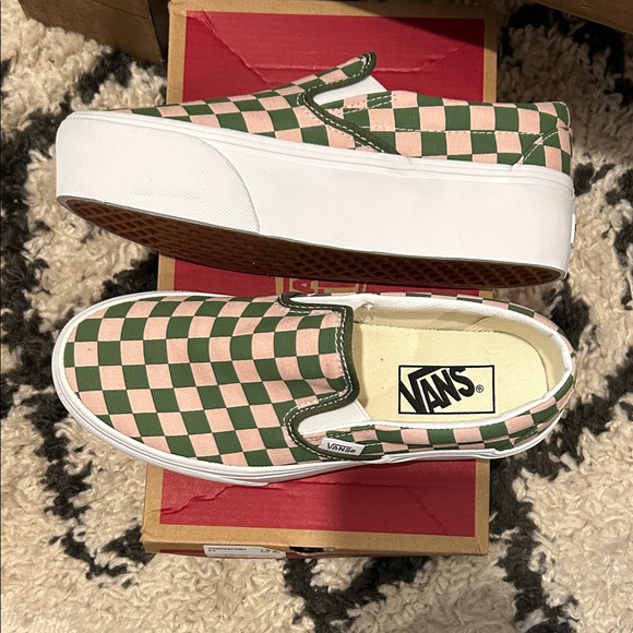 Vans women’s green and Pink Checkerboard Slip-On Sneakers - Picture 3 of 4